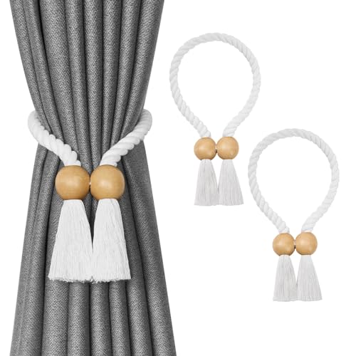Pretty Jolly Magnetische Vorhang-Raffhalter mit Holzkugeln, Boho-Stil, Heimdekoration, Drapier-Raffhalter, natürliche Baumwolle, handgewebt, Seil, Vorhanghalter für dünne und dicke Fenstervorhänge zu Pretty Jolly Magnetische Vorhang-Raffhalter mit Holzkugeln, Boho-Stil, Heimdekoration, Drapier-Raffhalter, natürliche Baumwolle, handgewebt, Seil, Vorhanghalter für dünne und dicke Fenstervorhänge zu von Pretty Jolly