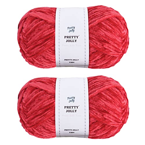 Pretty Jolly Weiches Chenille-Garn, Samt-Garn, ausgefallenes Garn zum Häkeln, Weben, Basteln, Deckengarn zum Stricken, insgesamt 2 x 255 m, 2 x 150 g, Rot von Pretty Jolly