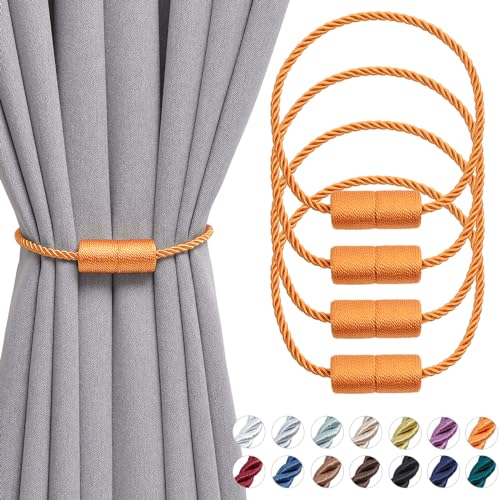 Pretty Jolly magnetische Vorhang Raffhalter handgefertigtes Gewebe Seil Vorhang-Raffhalter Einfachheit dekorative Vorhang drapieren Krawatte zurück für Haus & Büro Fenster Drapery, Orange, 4 Stück von Pretty Jolly