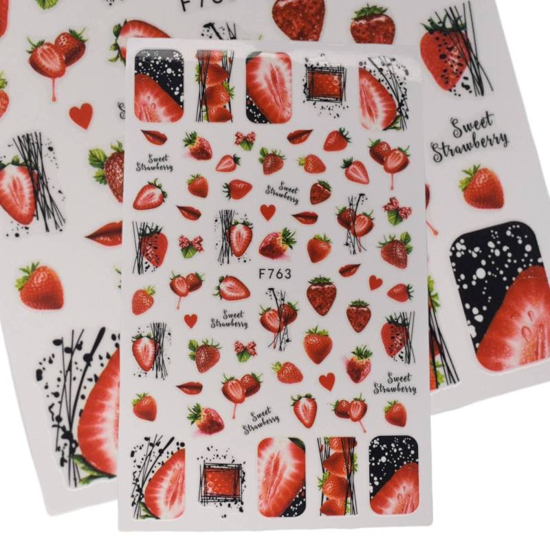 Sommer Nagelsticker | Erdbeer Nagel Abziehbilder Obst Aufkleber Süße Nägel Diy Nageldesign Idee Erdbeeren von PrettyandRareNailCo