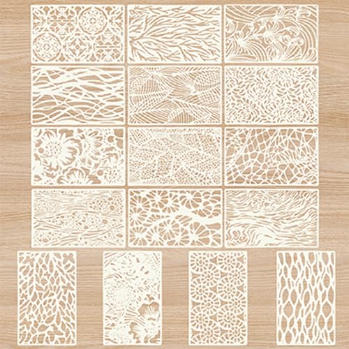 16 Stück Kunststoff Schablonen Set,abstrakte Schichtschablone wiederverwendbare geometrische Malschablonen Schablonen Malen ürScrapbooking,für Boden,Möbel Wandgestaltung Deko,DIY Scrapbooking Handwerk von Pretwad