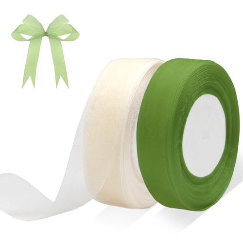 Organzaband, durchscheinend, 2,5 cm, 45,7 m, Chiffonband, Stoffbänder für Geschenkverpackungen, Blumensträuße, Hochzeit, Blumenstrauß, Basteln, Party-Dekoration, 2 Stück von Pretwad