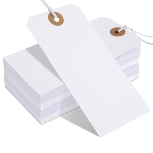 Weiße Geschenkanhänger mit elastischer Schnur, 50 Stück, weiße Papieranhänger zum Aufhängen mit Schnur, verstärktes Loch, beschreibbare Preisschilder, leere Versandanhänger, große Markierungsanhänger, von Pretwad