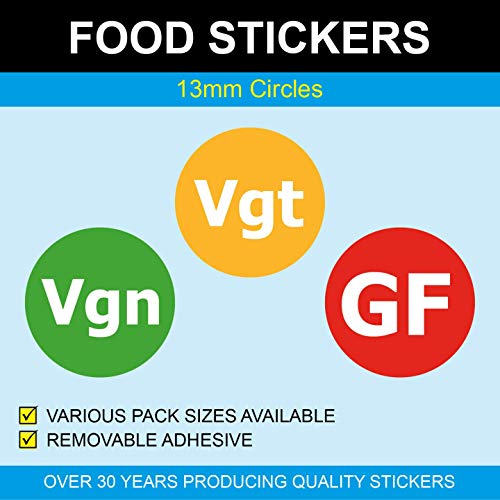 13mm - Essen Aufkleber/Etiketten - Vgt Vegetarisch/VGN Vegan/Gf Gluten Gratis, 200, VGN - Vegan von Price stickers