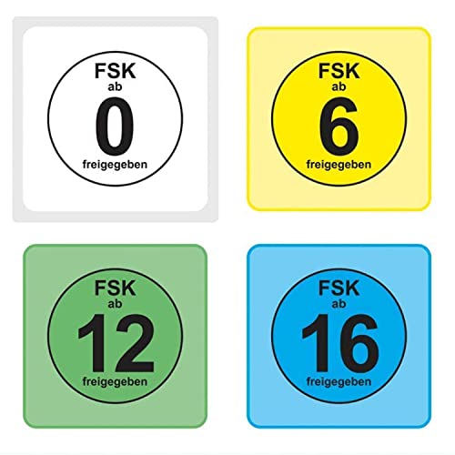 Deutsche FSK - Alter Bewertung - Klassifizierung Sticker/Etiketten - 38mm Quadrate - 0, Pack - 500 von Price stickers