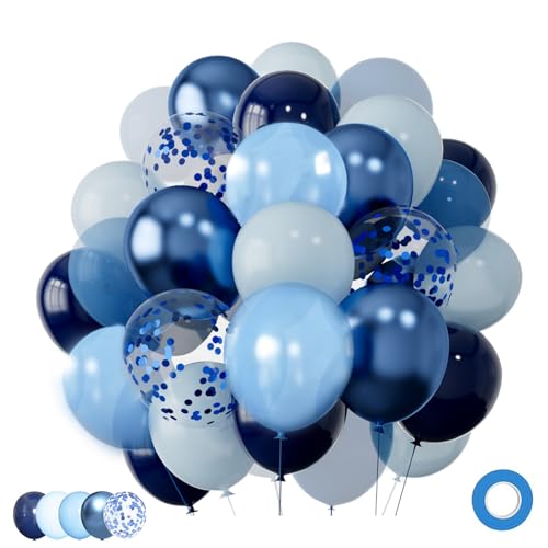 Blaue Luftballons Metallic Confetti Blue Ballons - 100% natürlicher Latex - 60pcs 12 Zoll (30 cm) Blau Konfetti Heliumballons für Geburtstag Hochzeit Babyparty Party Dekoration - Pricl ™ von Pricl