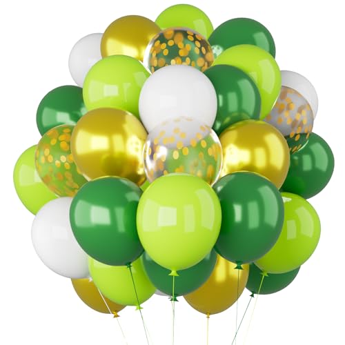 Luftballons Grün Gold Weiß – 60 Stück 12 zoll(30cm) Latex Dunkelgrün Hellgrün Konfetti Luftballons für Deko, Perfekte Deko für Geburtstag Hochzeit Verlobung Safari-Party von Pricl