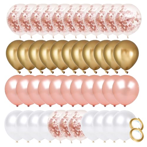 Luftballons Rosegold Gold Weiß Set - 60 Stück 30cm Helium Latex Ballons Rosegold Konfetti Luftballons Gold Metallic Ballon Set als Mädchen Frauen Geburtstag Hochzeit Verlobung Party Deko - Pricl™ von Pricl