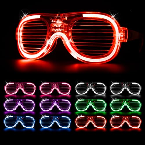 Leuchtende Brille, 12 Stück, LED-Brillen, Partys, Neonbrillen, Jalousien, blinkende Brillen für Kinder und Erwachsene, Rave-Partybrillen-Set von Priksia