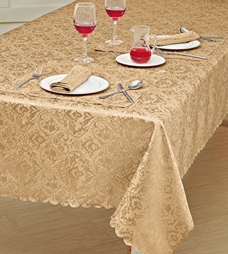 Prime Linens Dekorative klassische Damast-Tischdecke aus Jacquard, rechteckig, rund, Tischtuch, Schutz für Küche, Picknick (Gold, rechteckig, 132,1 x 228,6 cm) von Prime Linens