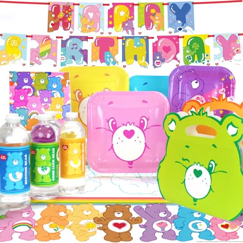 Care Bears Deluxe Party-Set (für 24 Gäste) - Teller, Servietten, Flaschenetiketten, Geschenkboxen und mehr. Ideal für nostalgische Geburtstage, Babypartys, Gender Reveal Party und 1. Geburtstag von Prime Party