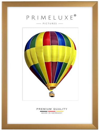 PrimeLuxe Holz Bilderrahmen 84,1 x 118,9 cm (Bildmaß) DIN A0 in Gold-schlicht | Farbe und Größe wählbar | Rahmen für Poster | Puzzle | Foto collage | MADE IN GERMANY von PrimeLuxe