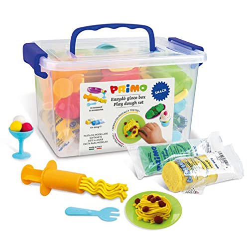 PRIMO Knet-Set "Kochen" für Kinder| 6 Stangen Knete inkl. 16 Zubehörteile: Ausstechformen plus Becher | Set zum Kneten im Koffer von Primo