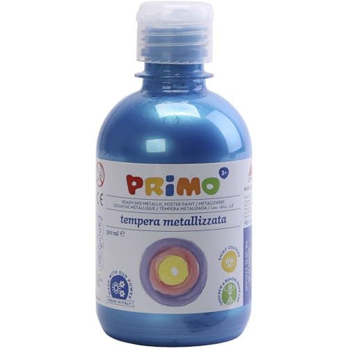 PRIMO Schulmalfarbe, Bastelfarbe für Kinder mit Metallic-Look, 300ml mit Dosierverschluss (blau) von Primo