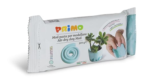 PRiMO Lufttrocknende Tonpackung, Pastell-Hellgrün, 0,5 kg, Bildschirmfreie Aktivität für Kinder, entwickelt Feinmotorik, sensorische Entwicklung, trocknet hart, Modelliermasse, ungiftig, für die von Primo