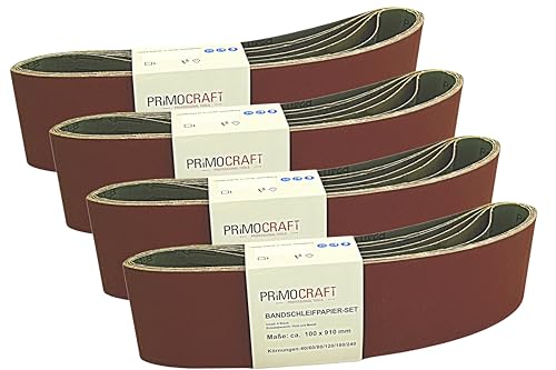 PrimoCraft 24x Bandschleifpapier 100 x 910 mm - Körnung 40/60/80/120/180/240 Mix je 4x pro Korn - Schleifband für Bandschleifer Schleifmaschine 24 Stück von PrimoCraft