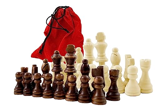 Holz Schachfiguren im Samtbeutel Königshöhe 79 mm - Staunton Design Schach Holzfiguren mit Filzgleiter Samt Beutel Baumwolle rot Gr. L König 79mm Springer handgeschnitzt von PrimoGames