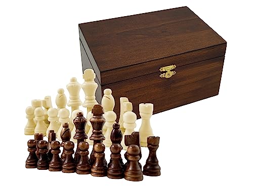 Holz Schachfiguren in Holzbox Königshöhe 79 mm - Staunton Design Schach Holzfiguren mit Filzgleiter in edler Holz Geschenkbox braun Gr. L König 79mm Springer handgeschnitzt von PrimoLiving