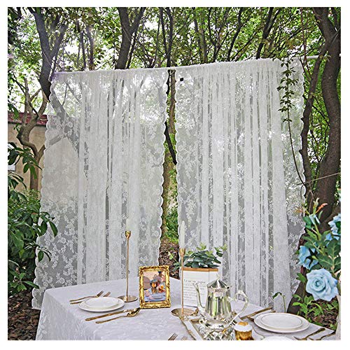 Primst Spitze Vorhang Voile Vorhang Küchen Gardine Weiß Blumen bestickte Spitze Gardinen mit Vorhang Raffhalter Voile Vorhänge für Wohnzimmer Schlafzimmer Hochzeit dekor(2er-Set) (2X H/B: 150/230cm) von Primst