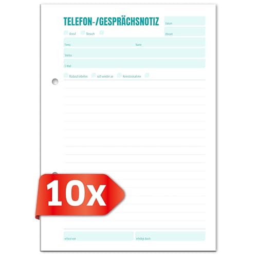 Primus Print Telefon- und Gesprächsnotizblock, A5 A6, 50 Blatt, Telefonblock, Rückrufbitte, Telefonnotiz, Gesprächsnotizen (10er Set, A5) von Primus-Print.de