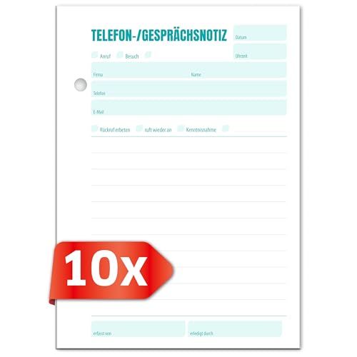 Primus Print Telefon- und Gesprächsnotizblock, A5 A6, 50 Blatt, Telefonblock, Rückrufbitte, Telefonnotiz, Gesprächsnotizen (10er Set, A6) von Primus-Print.de