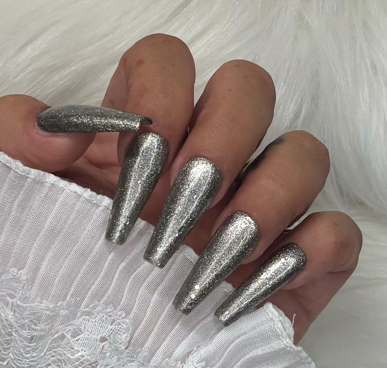 Press On Nails Basic Metallic Silber Glitter von PrincessNails01