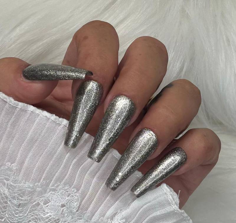 Press On Nails Basic Metallic Silber Glitter von PrincessNails01