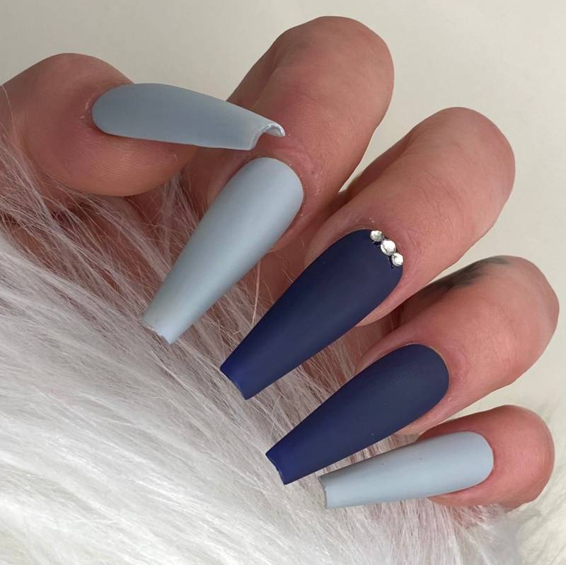 Press On Nails Blau Grau Matt Dunkelblau von PrincessNails01