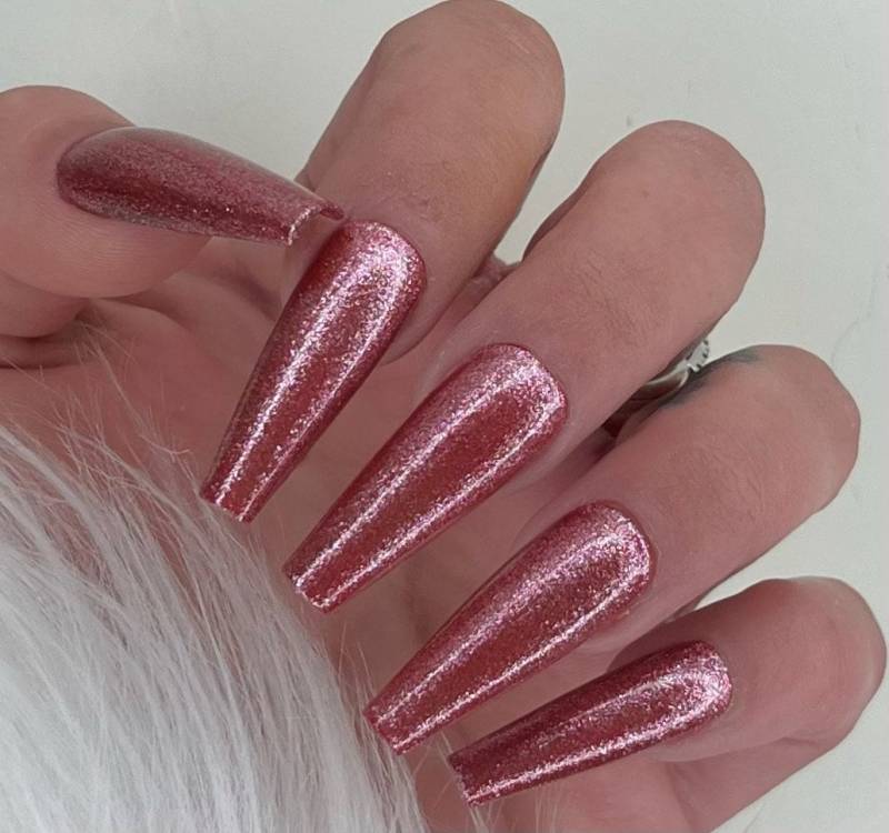 Press On Nails Chrom Rot Hell Glitzer von PrincessNails01