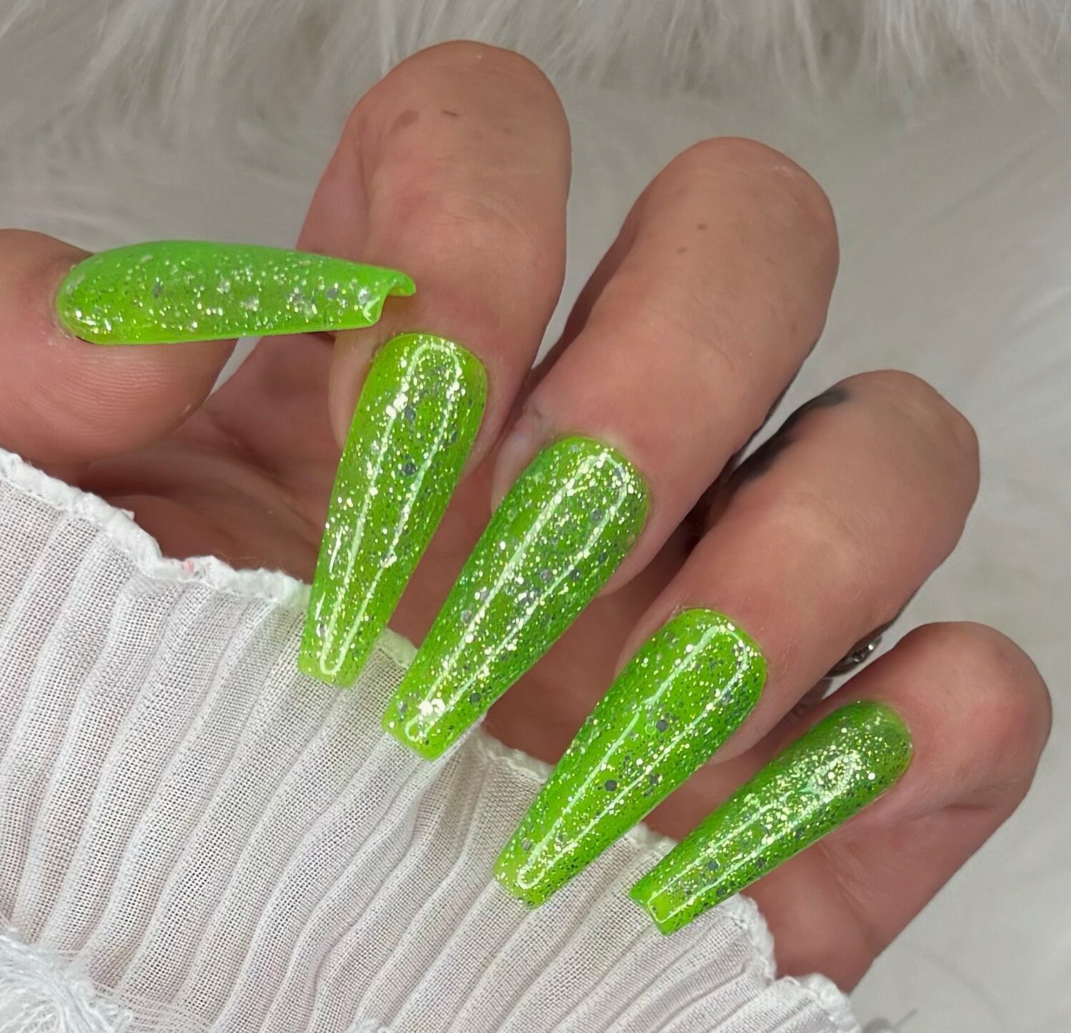 Press On Nails Gift Grün Neon Glitter von PrincessNails01