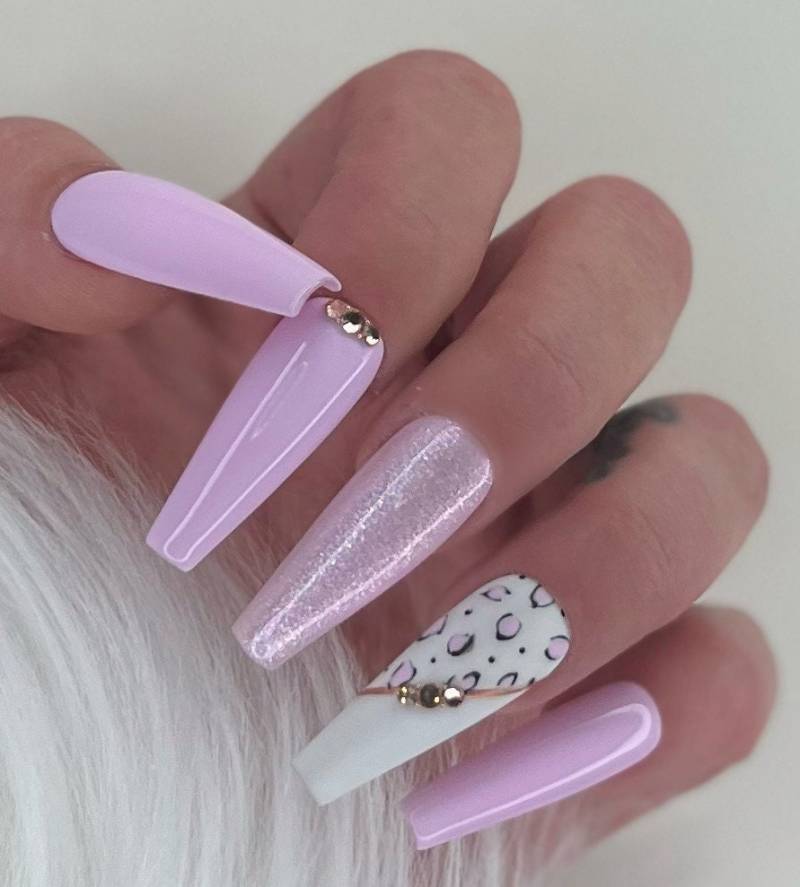 Press On Nails Leo Rosa Weiß Glitzer Matt & Glossy Animal Design von PrincessNails01