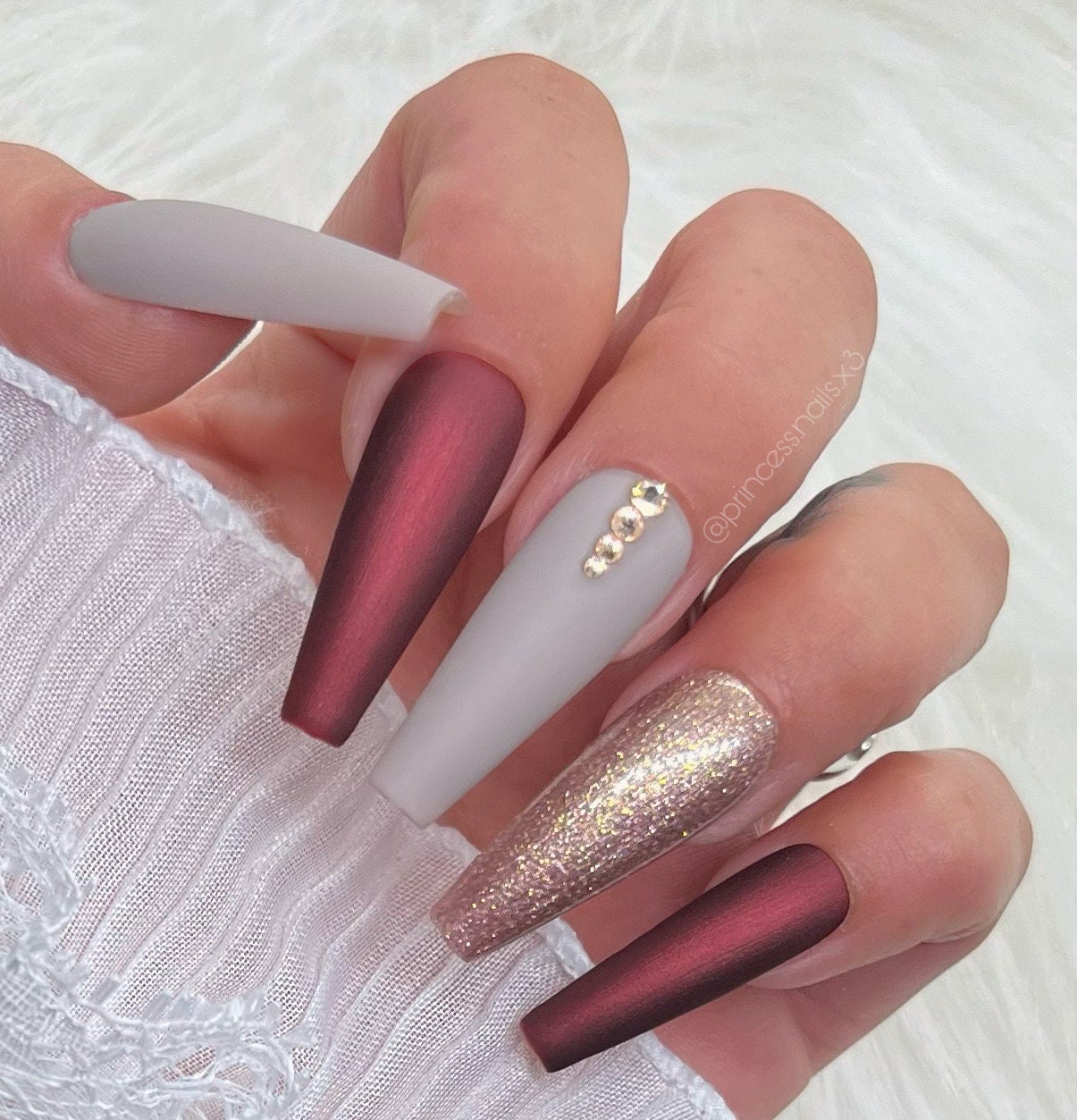 Press On Nails Metallic Rot Grau Gold Rosegold Winter Matt Glossy von PrincessNails01