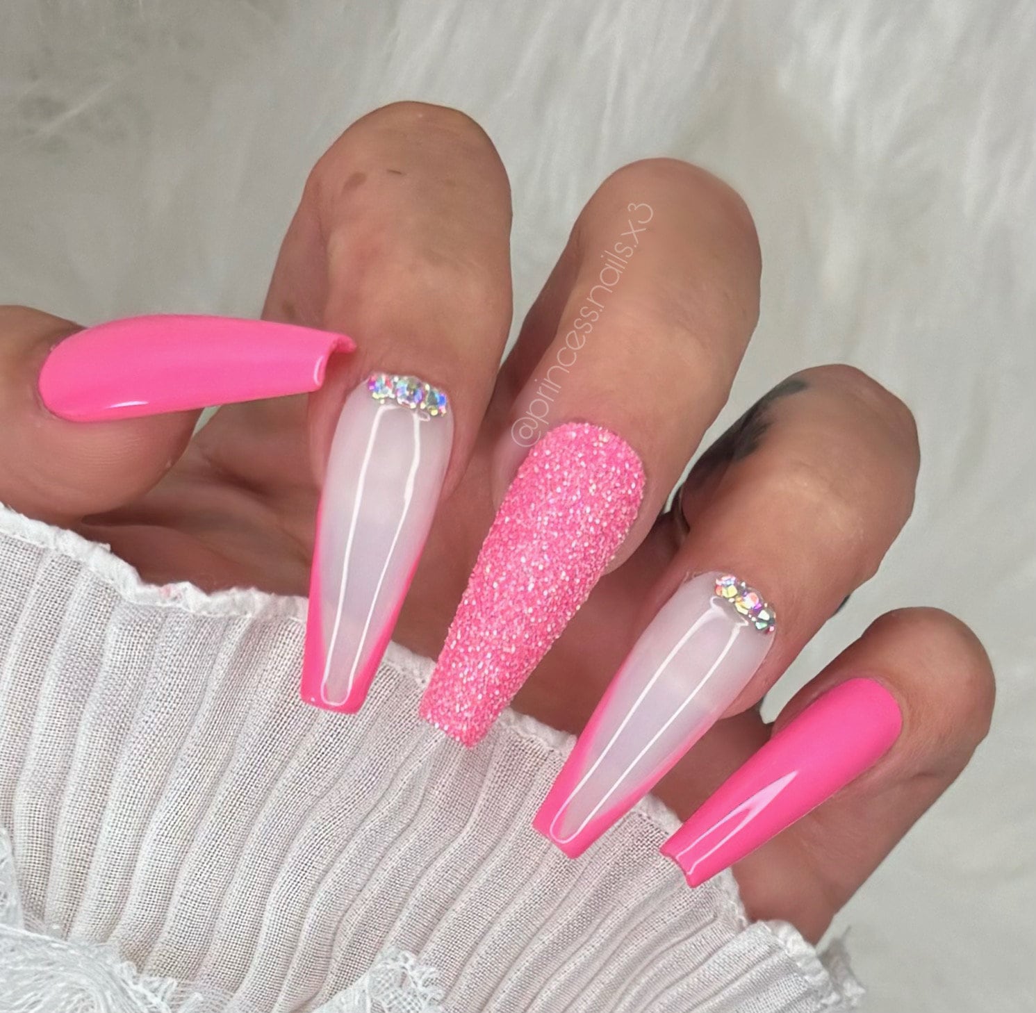 Press On Nails Milky Pink French Outline Steinchen Sugar Glitzer von PrincessNails01