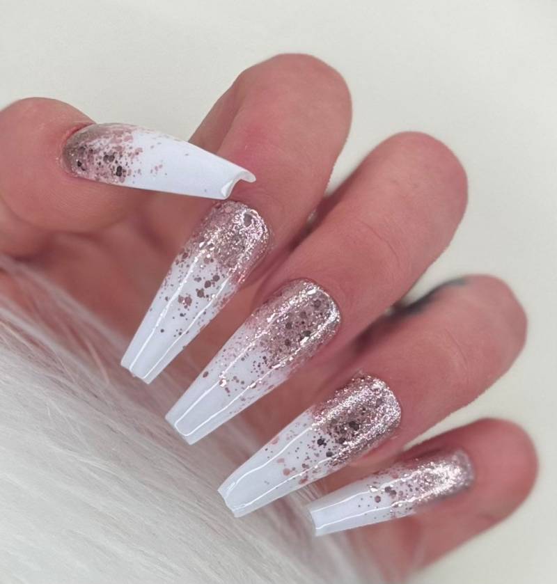 Press On Nails Milky Rose Gold Boomer Glitzer Chrom von PrincessNails01