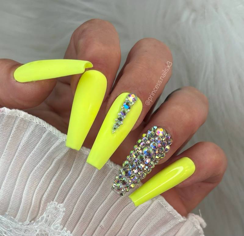 Press On Nails Neon Gelb Matt&glossy Strass Steinchen Yellow von PrincessNails01