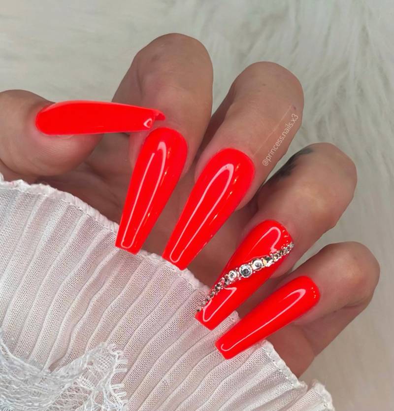 Press On Nails Neon Rot Red Steinchen Basic Summer von PrincessNails01