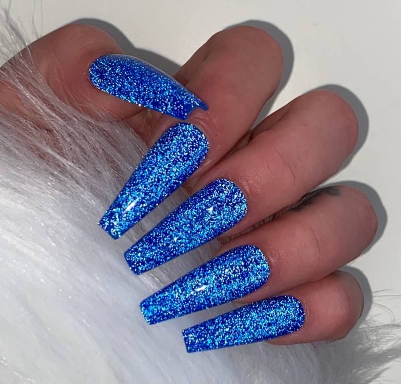 Press On Nails Party Glitzer Blau Blue Glitter Flash von PrincessNails01