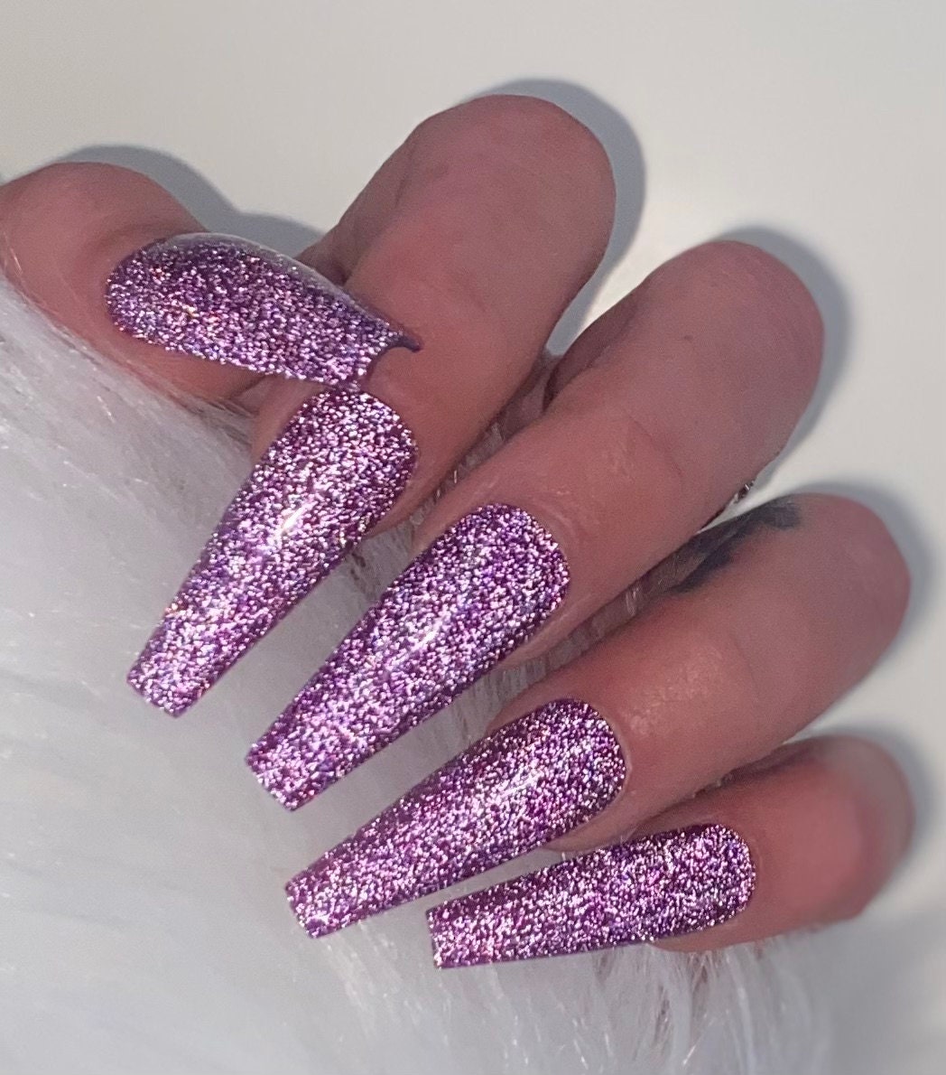 Press On Nails Party Glitzer Pink Lila Flash von PrincessNails01