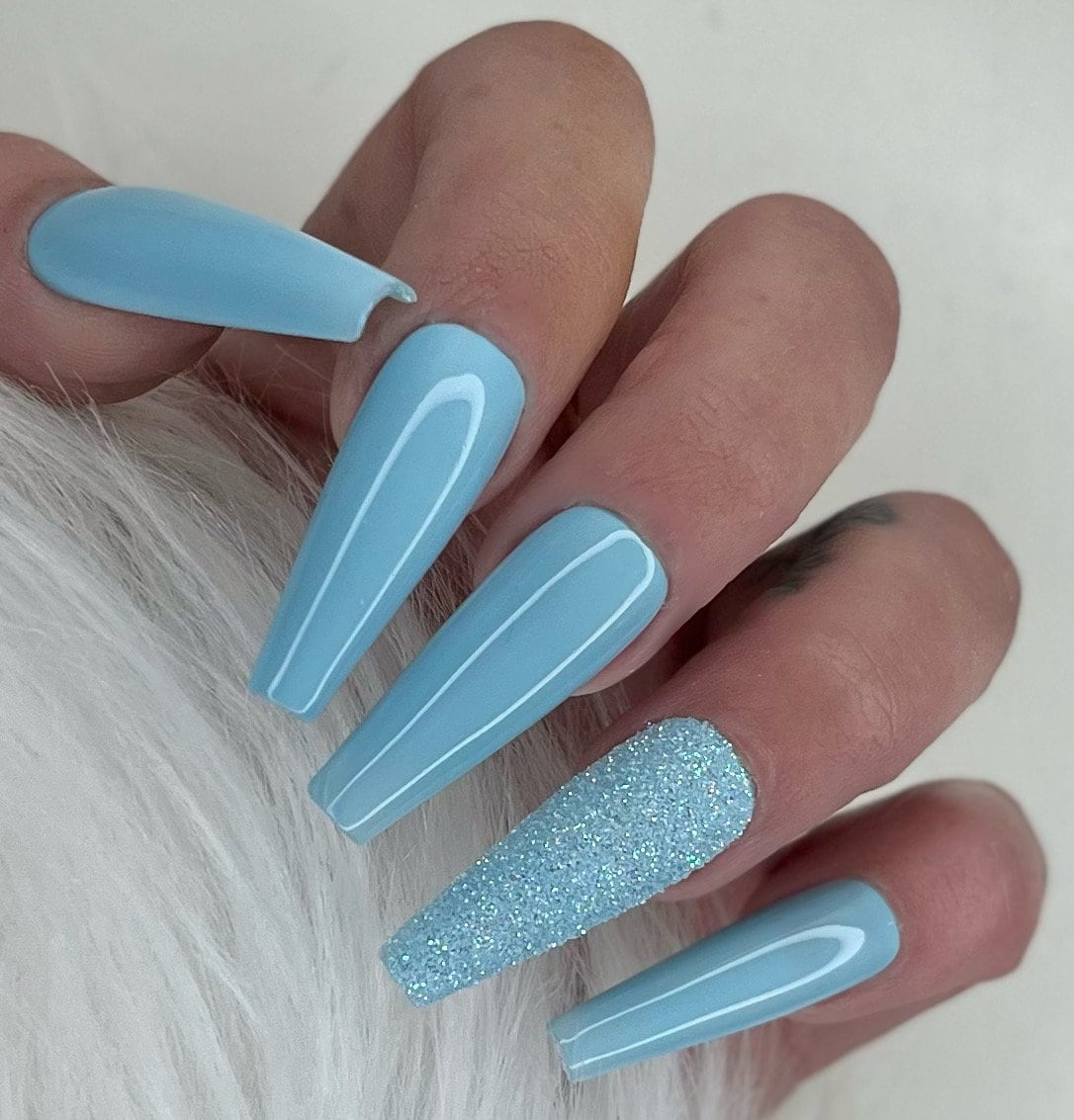 Press On Nails Pastell Baby Blau Glitzer Sugar Top von PrincessNails01