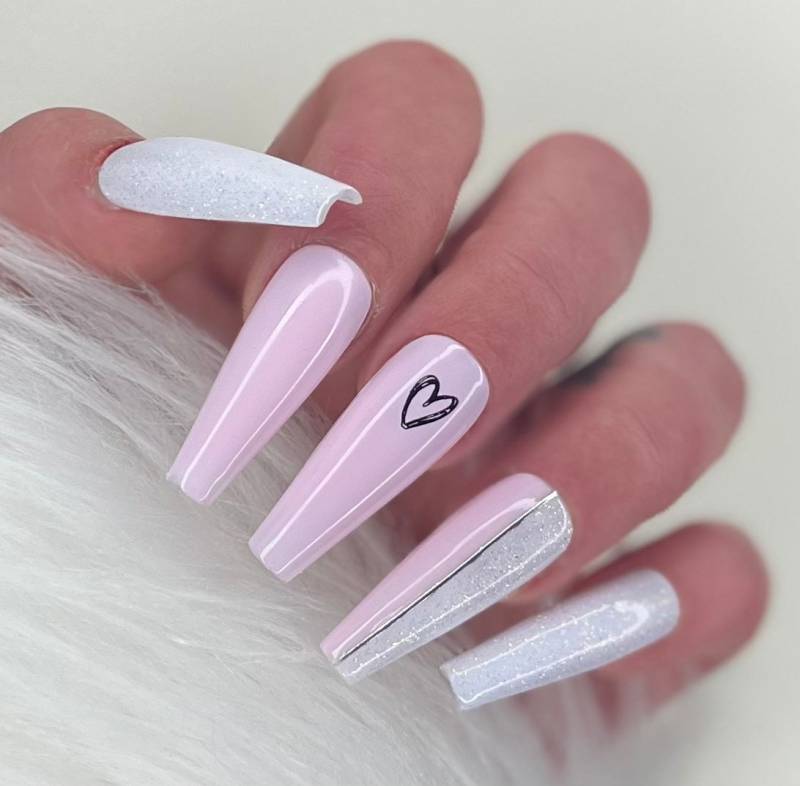 Press On Nails Rosa Weiß Glitzer Love von PrincessNails01