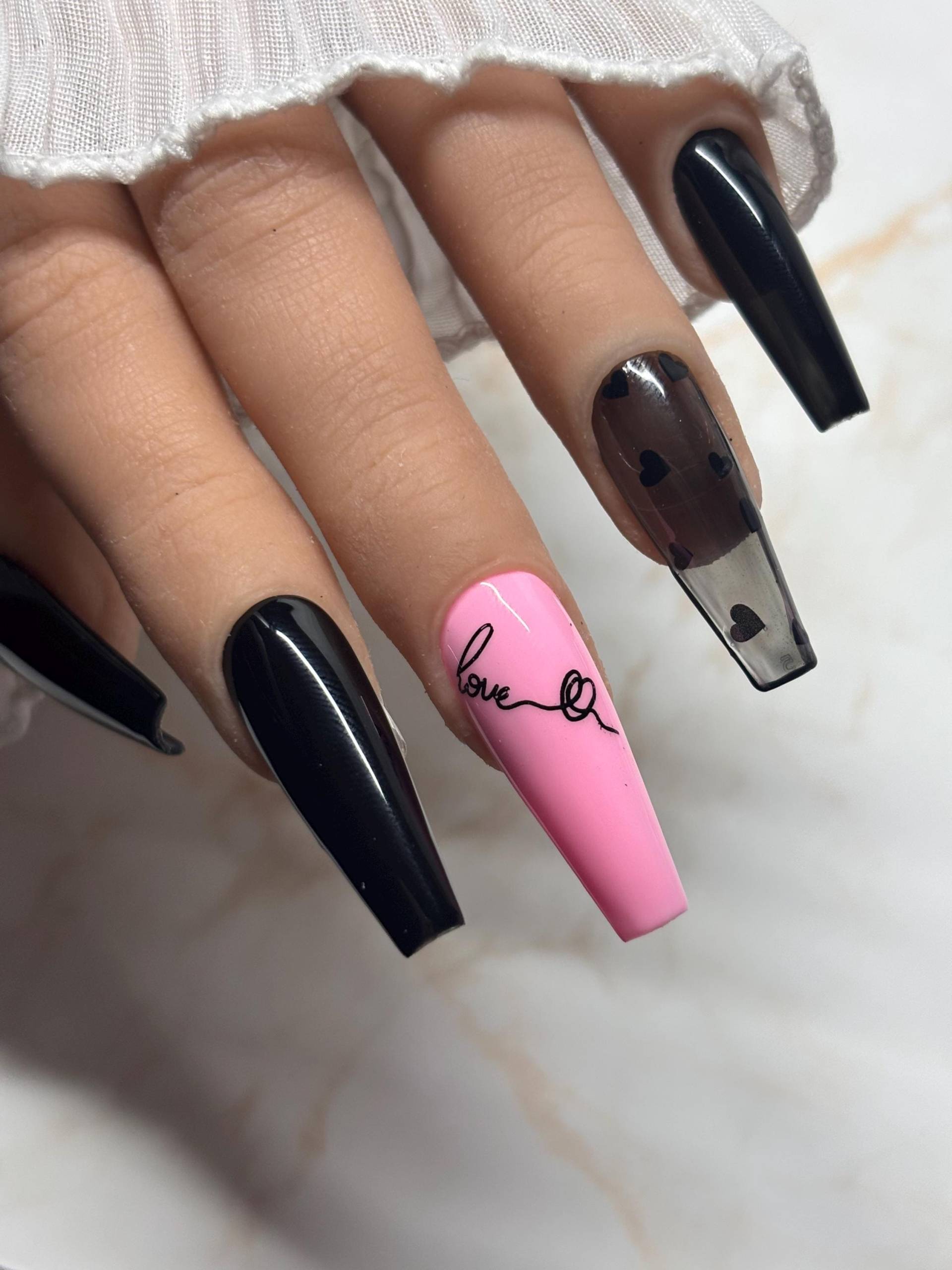 Press On Nails Schwarz Rosa Love von PrincessNails01