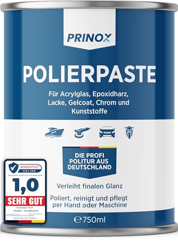 PRINOX® 750ml Polierpaste I Politur für Acrylglas, Epoxidharz, Lacke, Gelcoat gfk, Chrom & Kunststoffe I Entfernt Mattierungen & Mikro Kratzer von Prinox