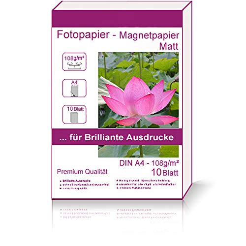 10 Blatt DIN A4-210x297 mm 108g/m² Fotopapier Magnetpapier Matt wasserfest Photopapier matte wasserfest photopaper photo paper 108 / m² 108g/qm DIN A4-210 x 297 mm 21 mm x 29,7 cm von Print-Klex GmbH & Co.KG