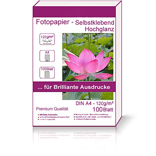 100 Blatt DIN A4-210x297 mm 120g/m² Fotopapier Selbstklebend Hochglanz Hglossy wasserfest Photopapier photopaper photo paper glänzend 120g / m² 120g/qm DIN A4-210 x 297 mm 21 x 29,7 cm von Print-Klex GmbH & Co.KG