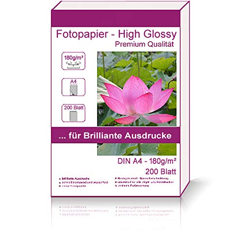 200 Blatt DIN A4-210x297 mm 180g/m² Fotopapier Hglossy wasserfest Photopapier hochglänzend high glossy wasserfest photopaper photo paper glänzend 180g / m² 180g/qm DIN A4-210 x 297 mm 21 x 29,7 cm von Print-Klex GmbH & Co.KG