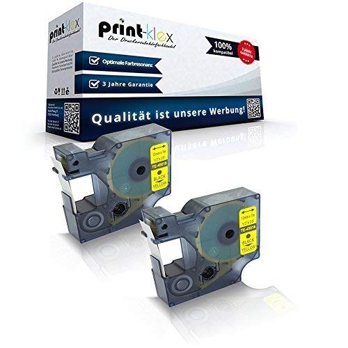 2x Print-Klex Schriftbänder kompatibel für Dymo D1 45018 Labelmanager 100 100Plus 100Series 120P 150 160 200Serie 210 D 220P 260P 280 300 S0720580 12mm x7m Black on Yellow Etiketten - Easy Line Serie von Print-Klex GmbH & Co.KG