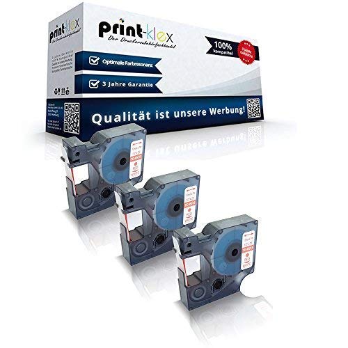 3x Print-Klex Schriftbänder kompatibel für Dymo D1 45015 MobileLabeler Labelpoint 100 150 200 250 300 350 Labelwriter 400Duo S0720540 12 mm 7 m red - white Beschriftungsband - Easy Light Serie von Print-Klex GmbH & Co.KG