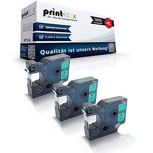 3x Print-Klex Schriftbänder kompatibel für Dymo D1 45019 1000 1000 Plus 2000 3500 5500 Labelmaker 4500 Pocket Labelmanager 100 Labelmanager 100 Plus S0720590 12 mmx7 m Schwarz/Grün - Office Plus Seri von Print-Klex GmbH & Co.KG