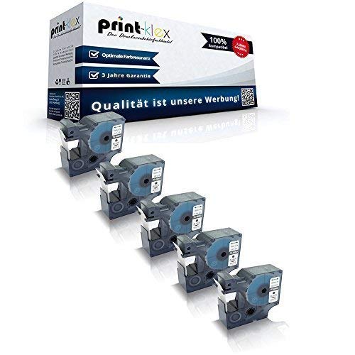 5x Print-Klex Schriftbänder kompatibel für Dymo 45803 Labelmanager 450 Series Labelmanager 500 TS Labelmanager PC S0720830 19 mm x 7 m 19mmx7m BK auf W Nylon Band - Office Line Serie von Print-Klex GmbH & Co.KG