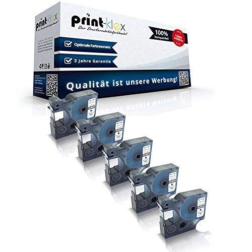 5x Print-Klex Schriftbänder kompatibel für Dymo D1 45010 MobileLabeler Labelpoint 100 150 200 250 300 350 Labelwriter 400Duo S0720500 12 mm 7 m BK/Klar Beschriftungsband - Easy Light Serie von Print-Klex GmbH & Co.KG